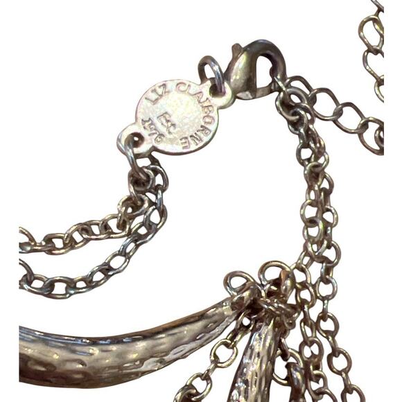 Vtg 00s Liz Claiborne 2 Strand Long Necklace Gold Curved Abstract Hammered Metal - Picture 5 of 5